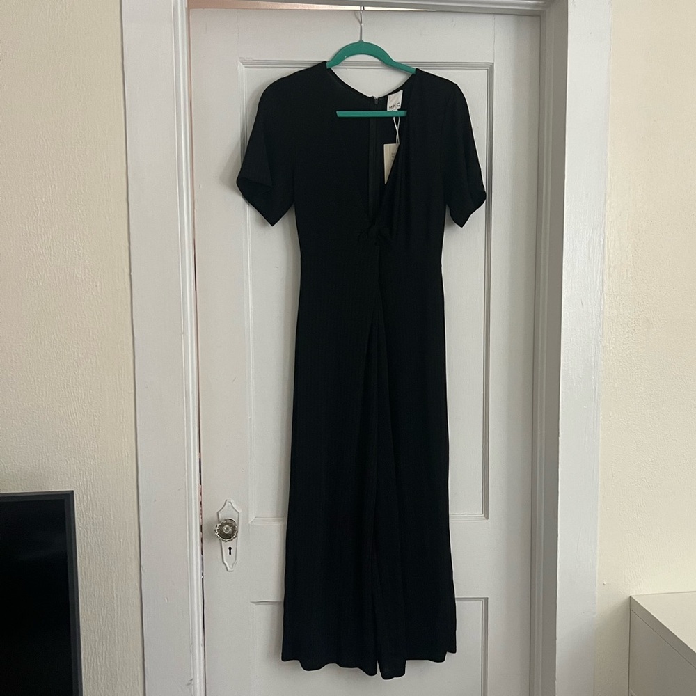 Black V Neck Wide Leg Jumpsuit